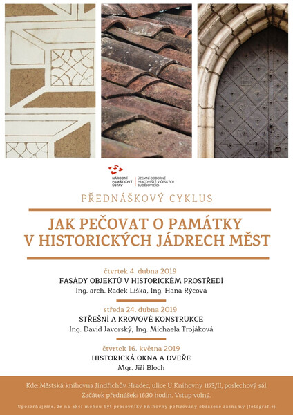 Plakát - přednáškový cyklus Jak pečovat o památky v historických jádrech měst